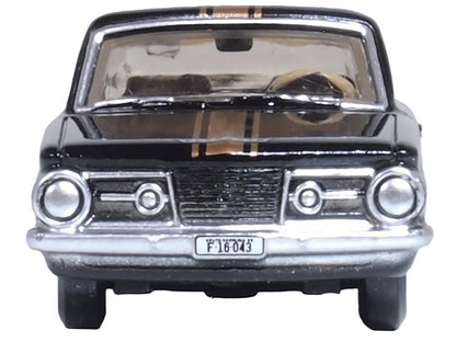 1965 Plymouth Barracuda Black with Gold Stripes 1/87 (HO) Scale Diecast Model Car