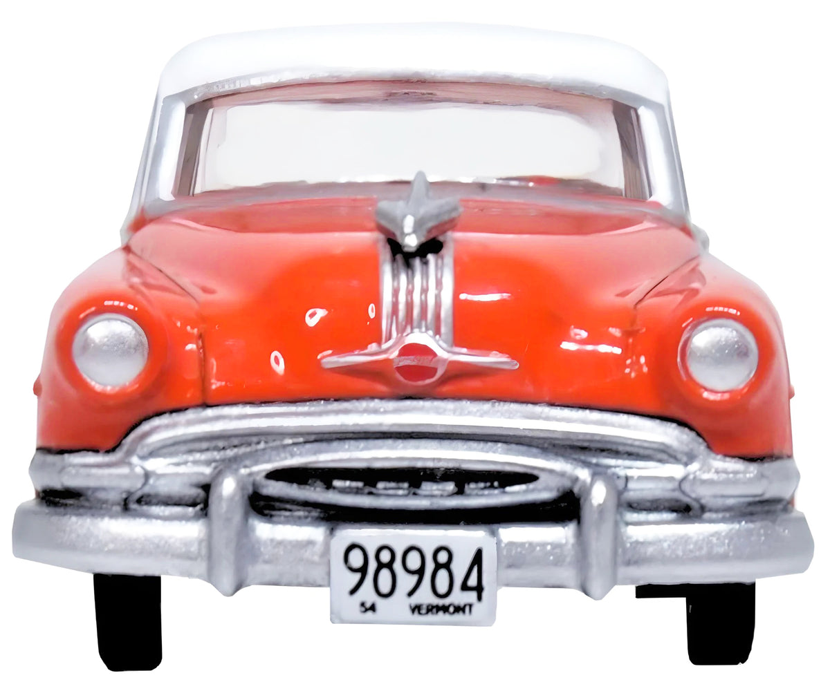 1954 Pontiac Chieftain 4 Door Coral Red with Winter White Top 1/87 (HO) Scale Diecast Model Car