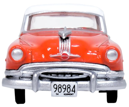 1954 Pontiac Chieftain 4 Door Coral Red with Winter White Top 1/87 (HO) Scale Diecast Model Car