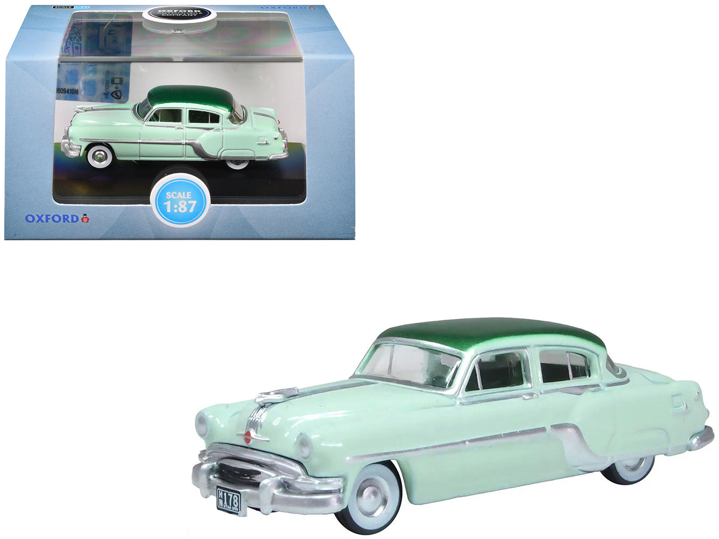 1954 Pontiac Chieftain 4 Door Shannon Green with Brookmere Green Top 1/87 (HO) Scale Diecast Model Car