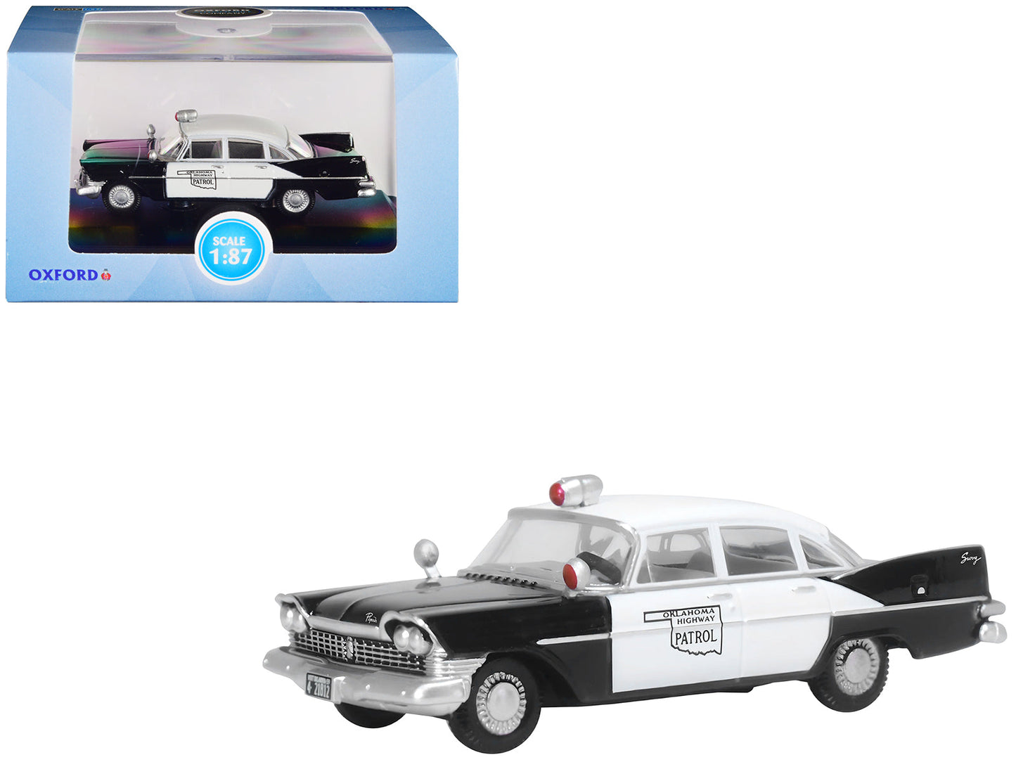 1959 Plymouth Savoy Black and White "Oklahoma Highway Patrol" 1/87 (HO) Scale Diecast Model Car