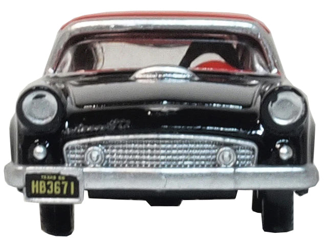 1956 Ford Thunderbird Raven Black with Fiesta Red Top 1/87 (HO) Scale Diecast Model Car