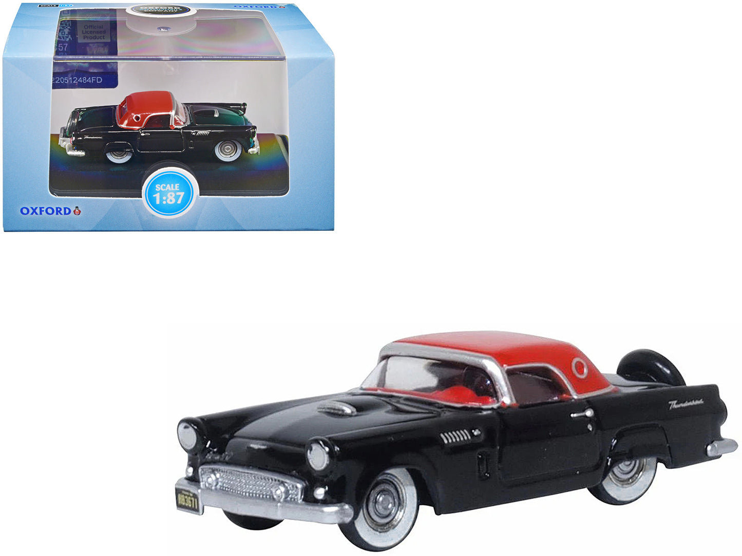 1956 Ford Thunderbird Raven Black with Fiesta Red Top 1/87 (HO) Scale Diecast Model Car