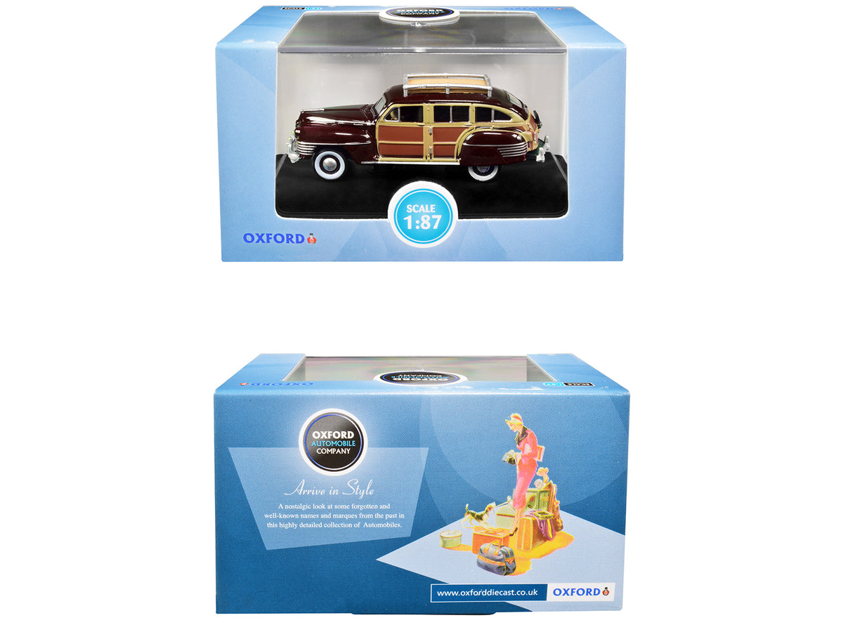 1942 Chrysler Town and Country Woody Wagon Regal Maroon with Roof Rack 1/87 (HO) Scale Diecast Model Car