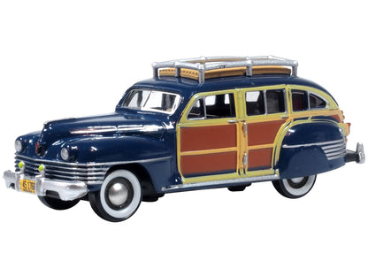 1942 Chrysler Town & Country Woody Wagon South Sea Blue with Wood Panels and Roof Rack 1/87 (HO) Scale Diecast Model Car