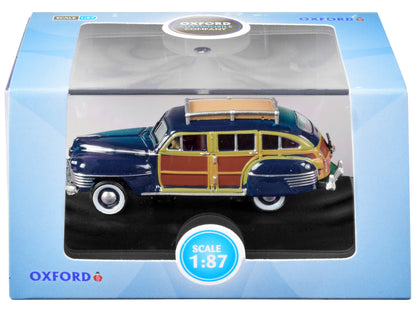 1942 Chrysler Town & Country Woody Wagon South Sea Blue with Wood Panels and Roof Rack 1/87 (HO) Scale Diecast Model Car