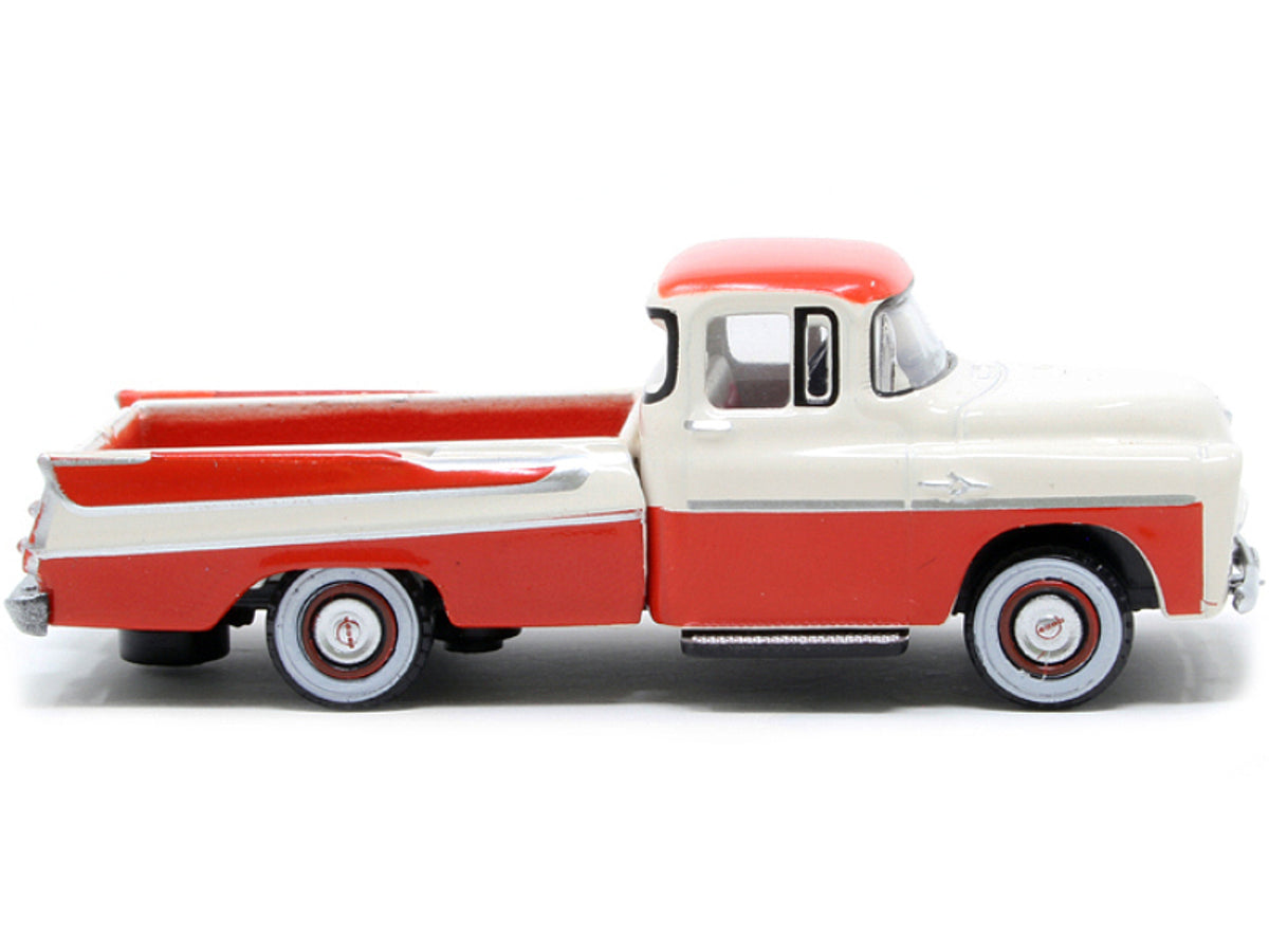 1957 Dodge D100 Sweptside Pickup Truck Tropical Coral and Glacier White 1/87 (HO) Scale Diecast Model Car