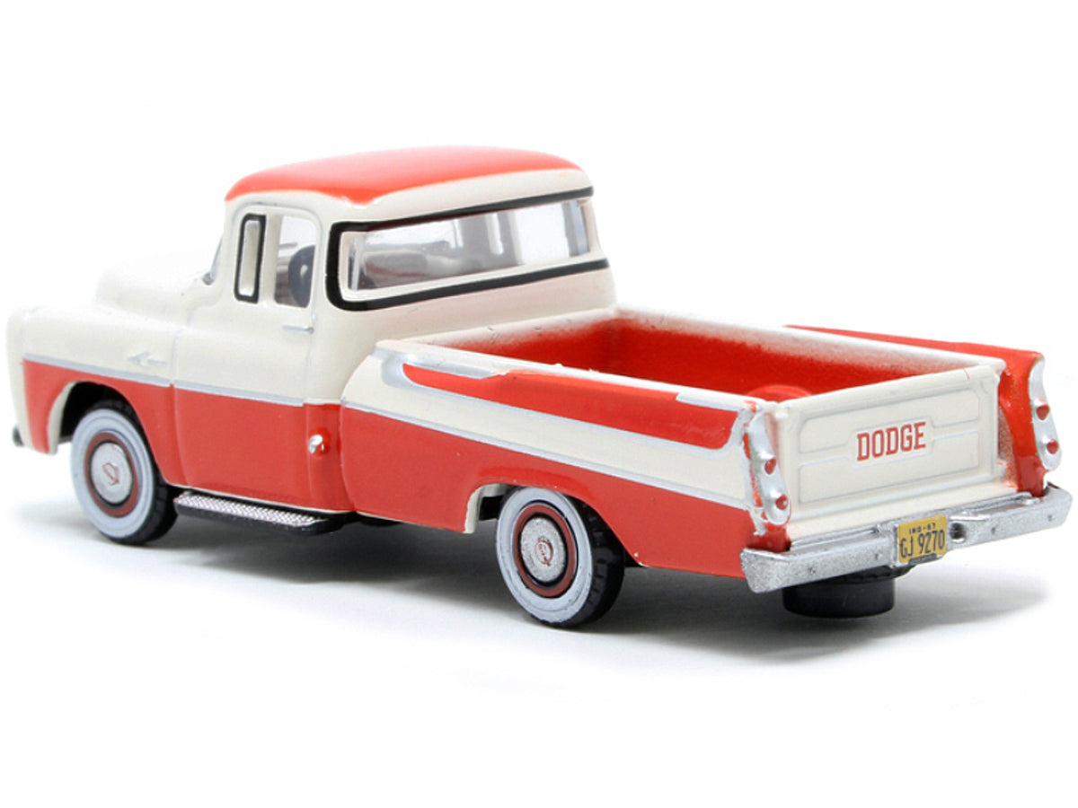 1957 Dodge D100 Sweptside Pickup Truck Tropical Coral and Glacier White 1/87 (HO) Scale Diecast Model Car
