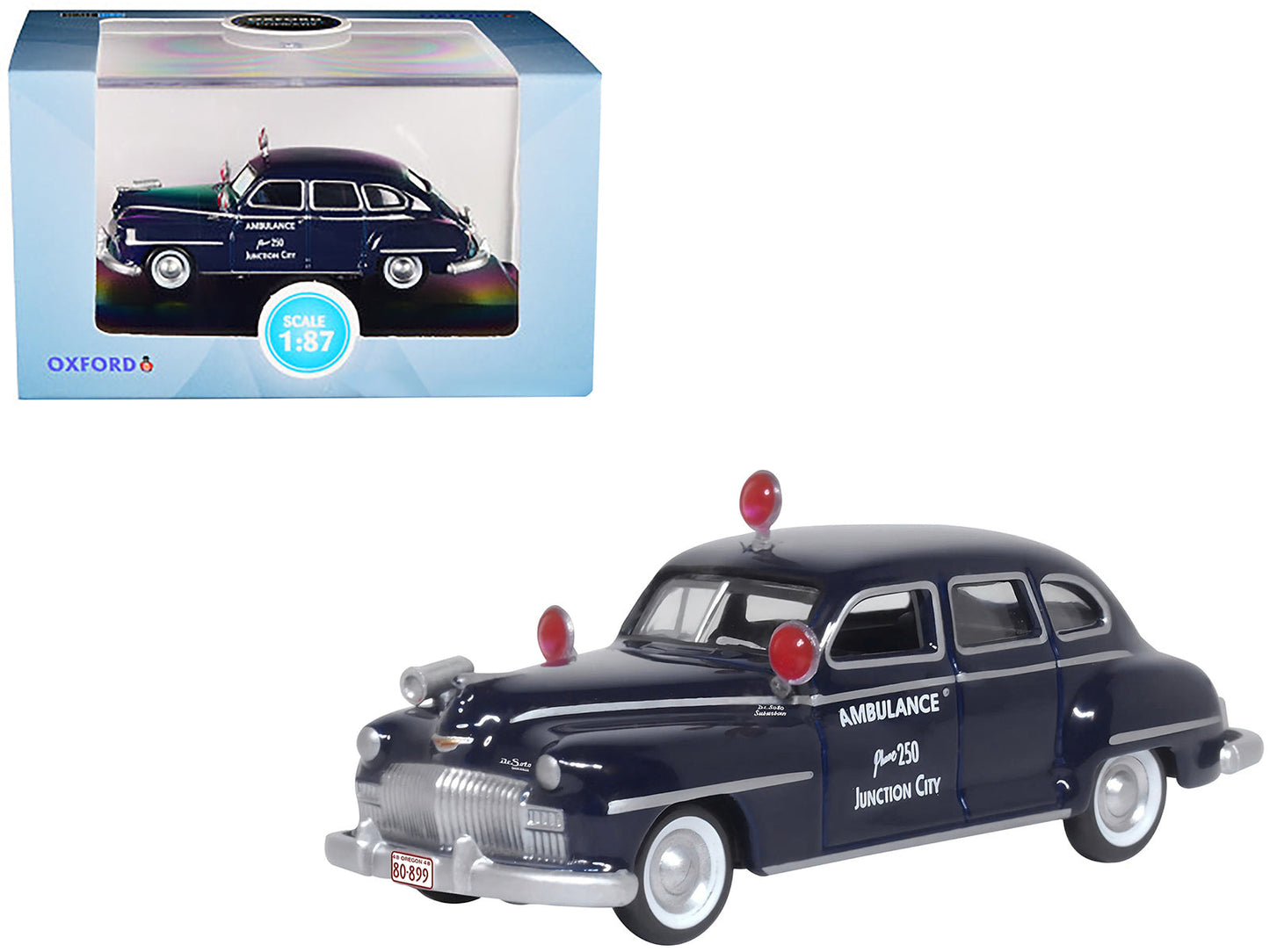 1946 DeSoto Suburban Ambulance Dark Blue "Junction City Ambulance" 1/87 (HO) Scale Diecast Model Car