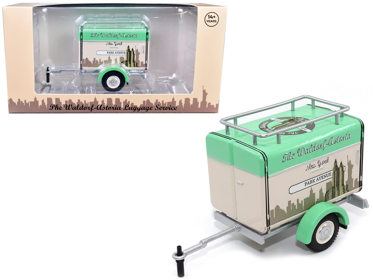 Travel Trailer Beige with Light Green Top "The Waldorf-Astoria Luggage Service New York - Park Avenue" 1/24 Diecast Model Car