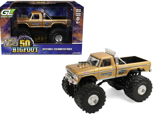 1979 Ford F-250 Monster Truck "Bigfoot #1 50th Anniversary" Gold Metallic "Kings of Crunch" Series 1/43 Diecast Model Car
