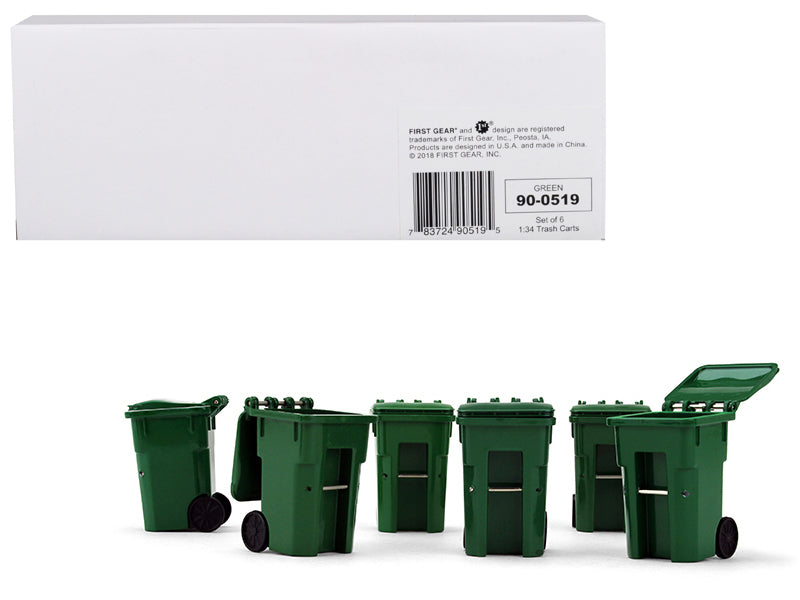 Set of 6 Green Garbage Trash Bin Containers Replica 1/34 Models