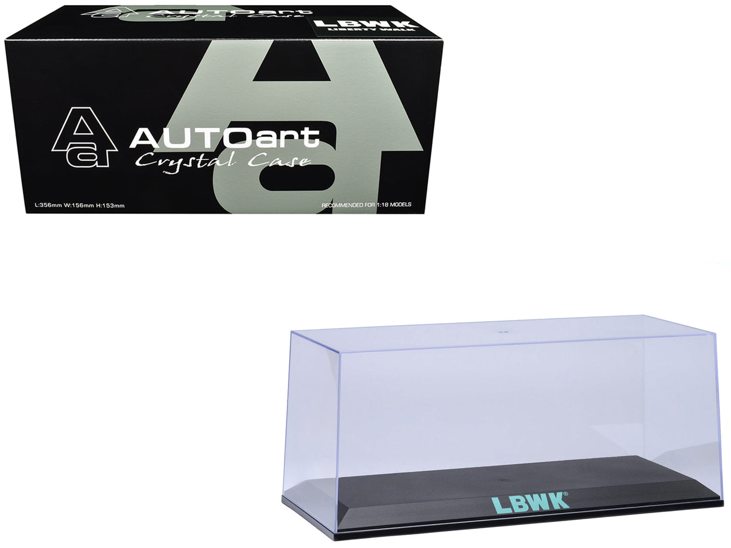 Collectible Display Show Case with Black Plastic Base and Green "LBWK" Logo for 1/18-1/24 Scale Model Cars