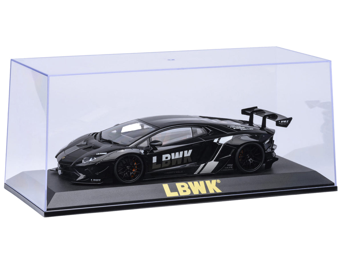 Collectible Display Show Case with Black Plastic Base and Gold "LBWK" Logo for 1/18-1/24 Scale Model Cars