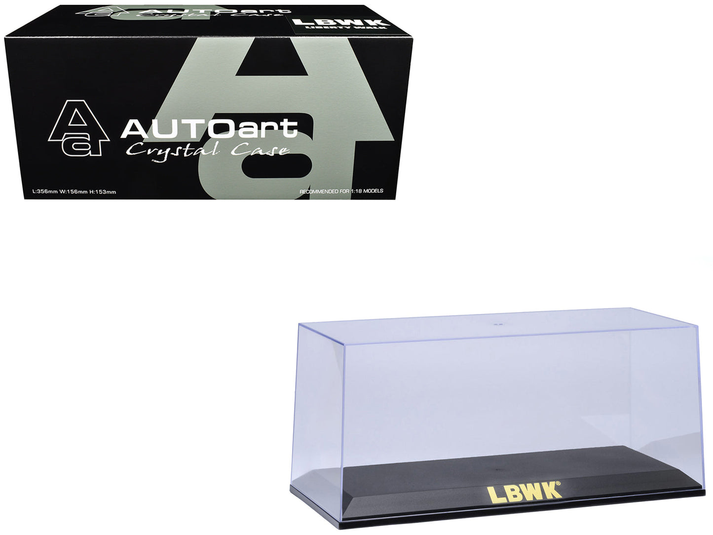 Collectible Display Show Case with Black Plastic Base and Gold "LBWK" Logo for 1/18-1/24 Scale Model Cars
