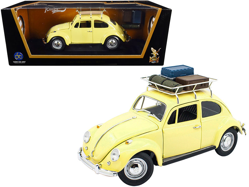 1967 Volkswagen Beetle with Roof Rack and Luggage Yellow 1/18 Diecast Model Car
