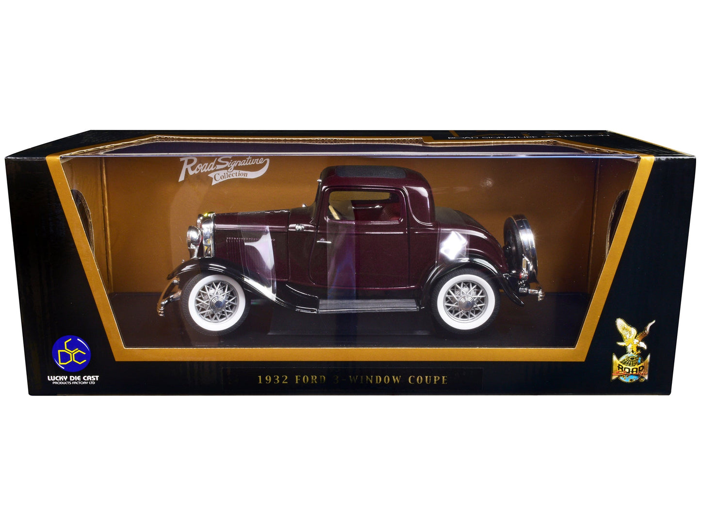 1932 Ford 3-Window Coupe Burgundy with Black Top 1/18 Diecast Model Car