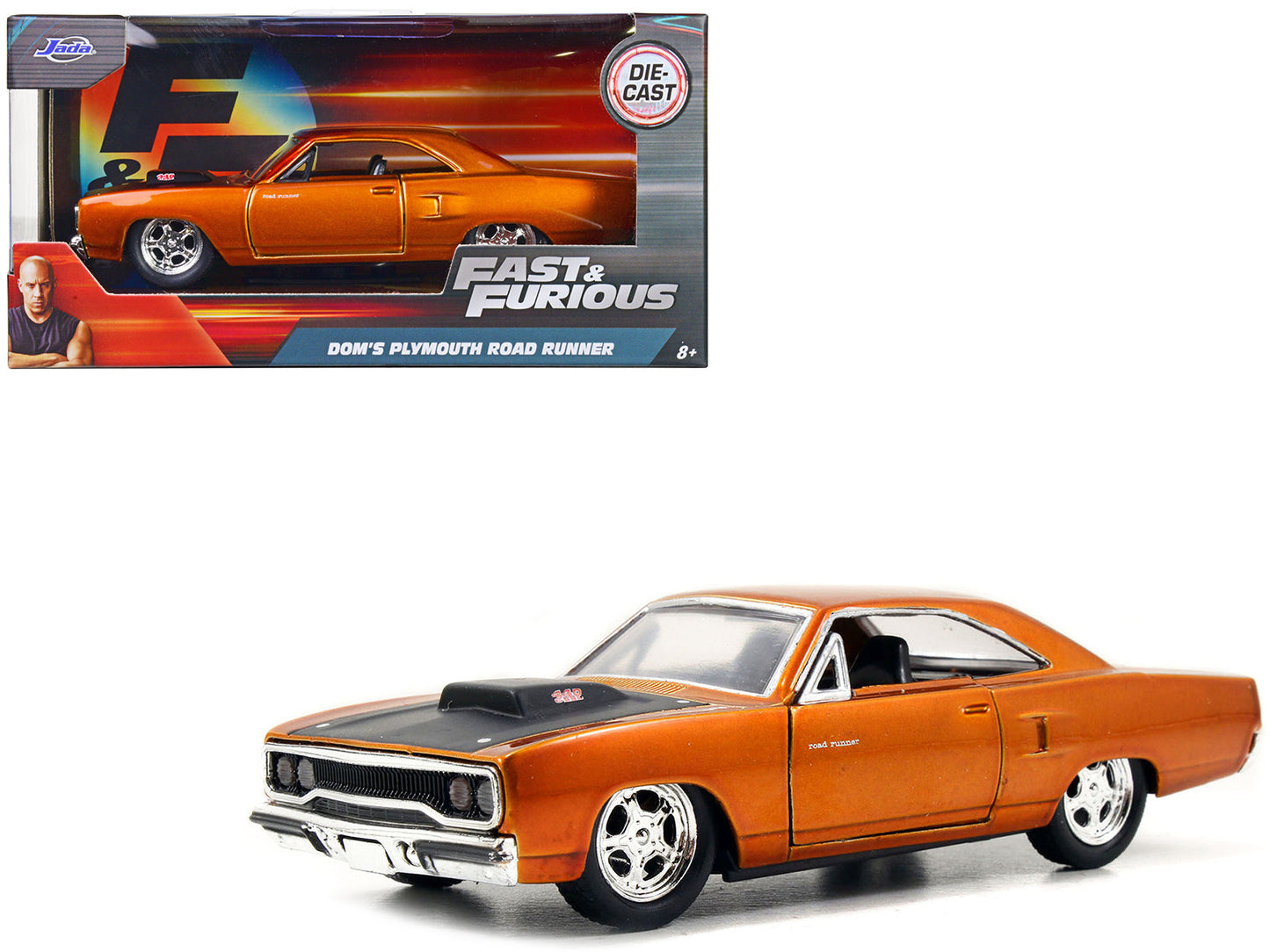 Dom's Plymouth Road Runner Orange Metallic with Matt Black Hood "Fast & Furious" Series 1/32 Diecast Model Car