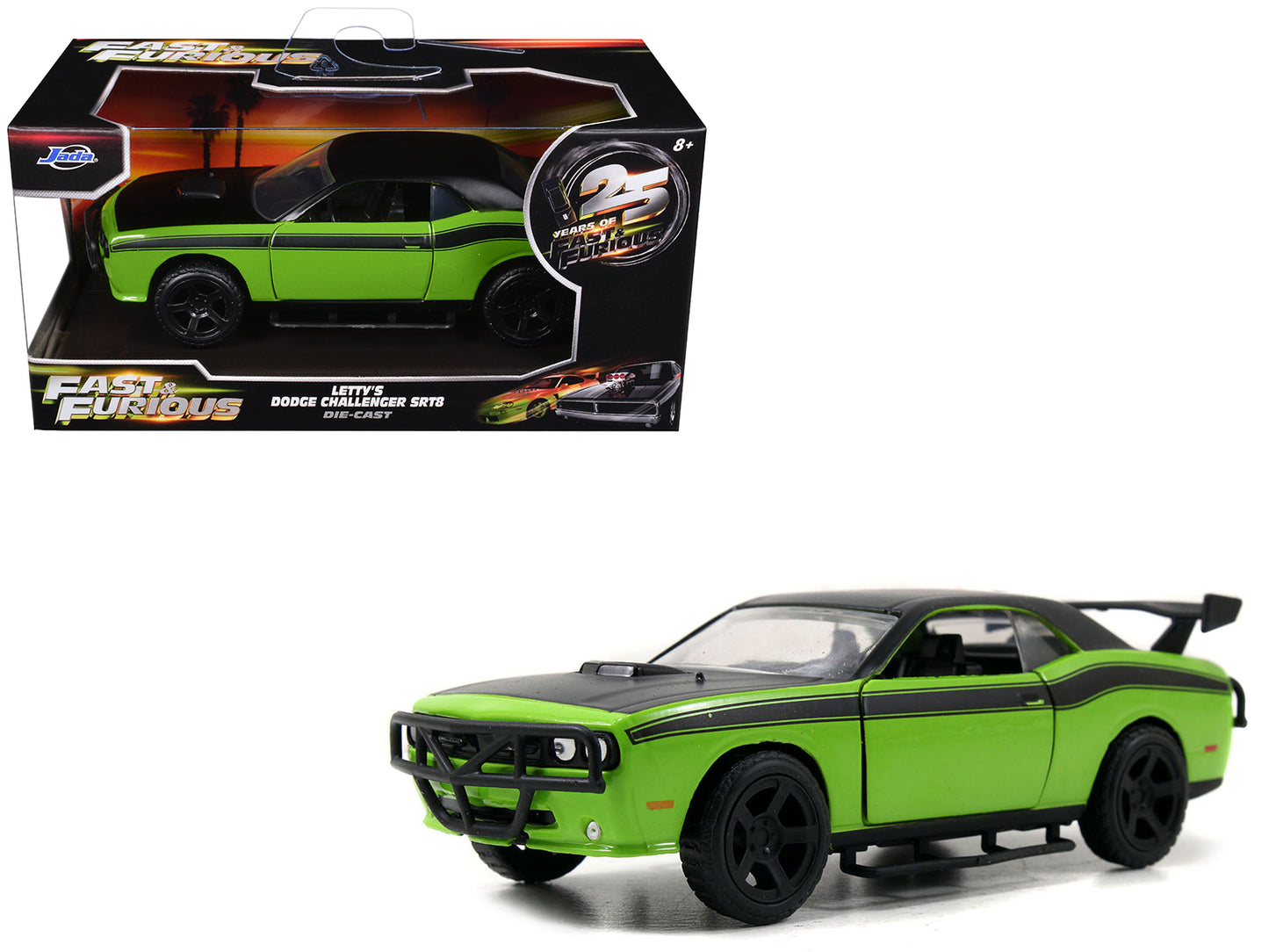 Letty's Dodge Challenger SRT8 Green with Matt Black Top and Hood and Black Stripes "Furious 7" (2015) Movie "Fast & Furious 25th Anniversary" Series 1/32 Diecast Car Model