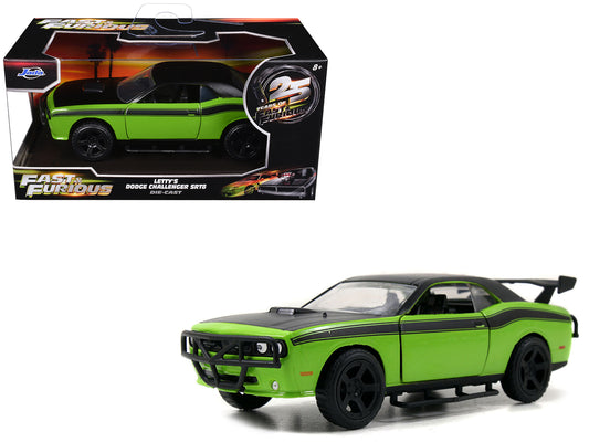 Letty's Dodge Challenger SRT8 Green with Matt Black Top and Hood and Black Stripes "Furious 7" (2015) Movie "Fast & Furious 25th Anniversary" Series 1/32 Diecast Car Model