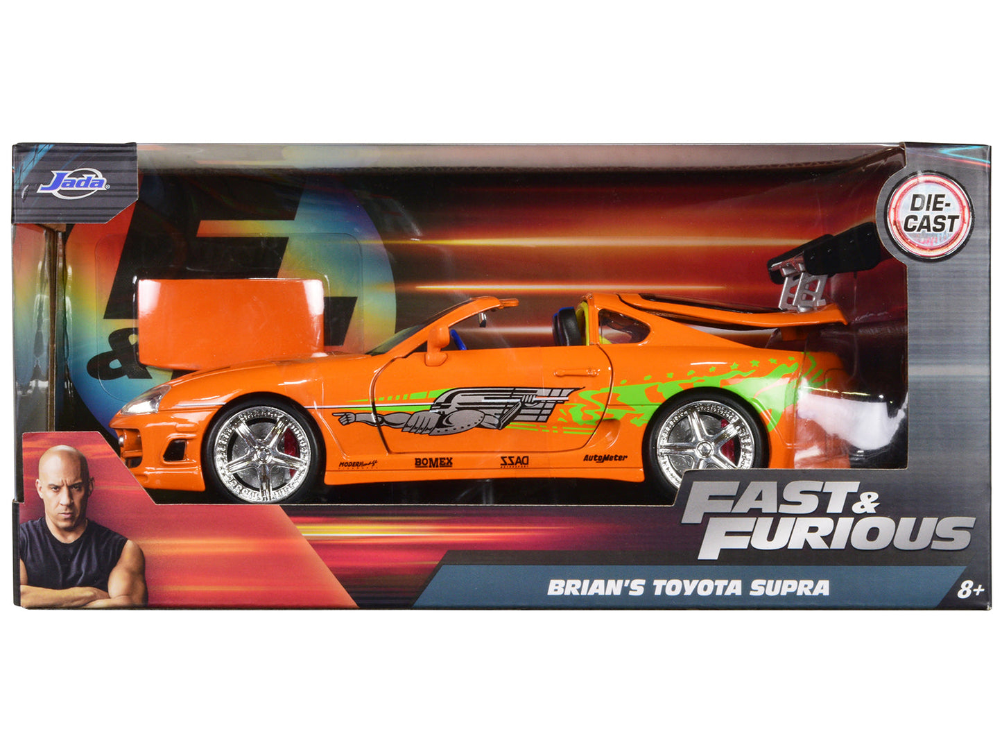 Brian's Toyota Supra Orange with Graphics "Fast & Furious" Movie 1/24 Diecast Model Car