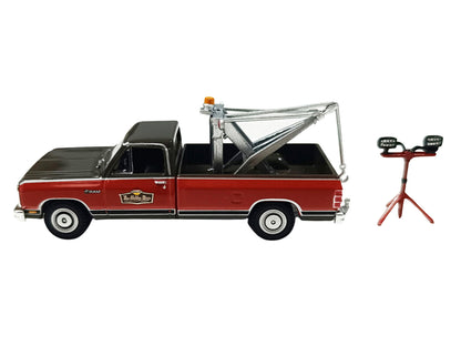 1983 Dodge Ram D-100 Royal SE Tow Truck with Drop-In Tow Hook "Hobby Shop Auto Mechanic" Brown and Red with Work Lights "The Hobby Shop" Series 17 1/64 Diecast Model Car
