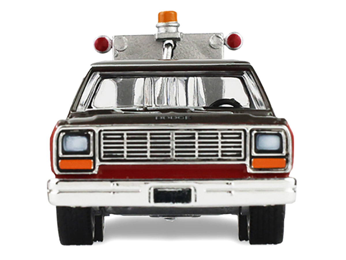 1983 Dodge Ram D-100 Royal SE Tow Truck with Drop-In Tow Hook "Hobby Shop Auto Mechanic" Brown and Red with Work Lights "The Hobby Shop" Series 17 1/64 Diecast Model Car