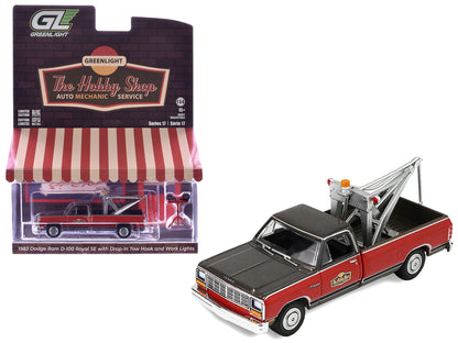1983 Dodge Ram D-100 Royal SE Tow Truck with Drop-In Tow Hook "Hobby Shop Auto Mechanic" Brown and Red with Work Lights "The Hobby Shop" Series 17 1/64 Diecast Model Car