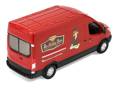 2019 Ford Transit LWB High Roof Van "Hobby Shop Auto Mechanic - Mobile Mechanic" Red with Car Jack and Battery "The Hobby Shop" Series 17 1/64 Diecast Model Car