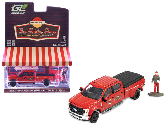 2022 Ford F-450 Dually Pickup Truck "Hobby Shop Auto Mechanic" Red with Mechanic Figure "The Hobby Shop" Series 17 1/64 Diecast Model Car