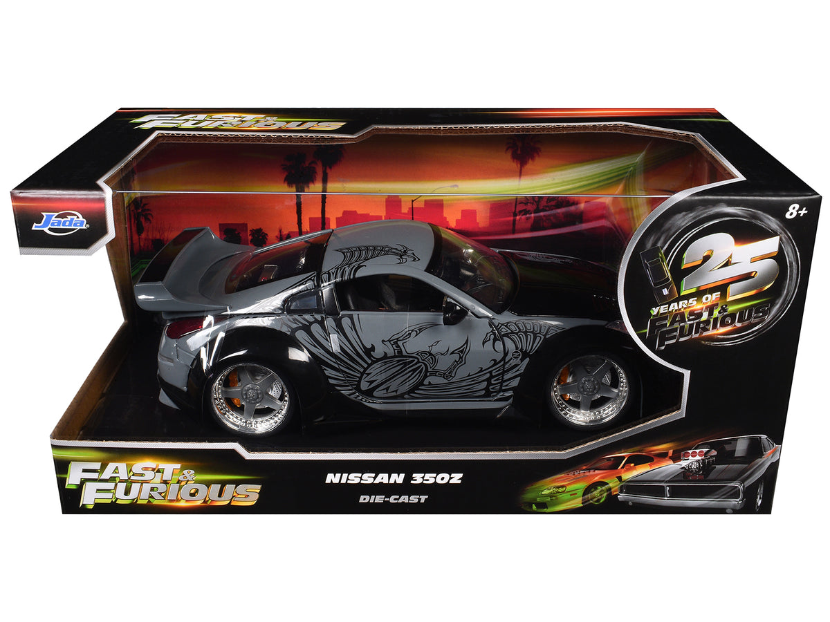 D.K.'s Nissan 350Z Gray and Black with Graphics "Fast & Furious 25th Anniversary" Series 1/24 Diecast Model Car