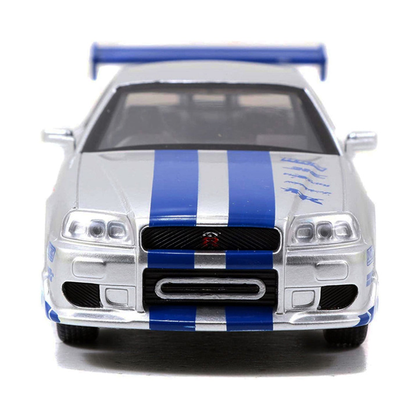 Brian's Nissan Skyline GT-R (R34) RHD (Right Hand Drive) Silver Metallic with Blue Stripes "2 Fast 2 Furious" (2003) Movie "Fast & Furious 25th Anniversary" Series 1/32 Diecast Car Model