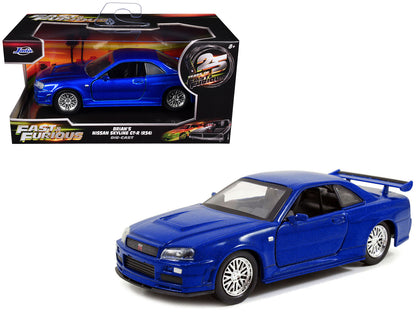 Brian's Nissan Skyline GT-R (R34) RHD (Right Hand Drive) Blue Metallic "Fast & Furious" (2009) Movie "25 Years of Fast & Furious" Series 1/32 Diecast Model Car