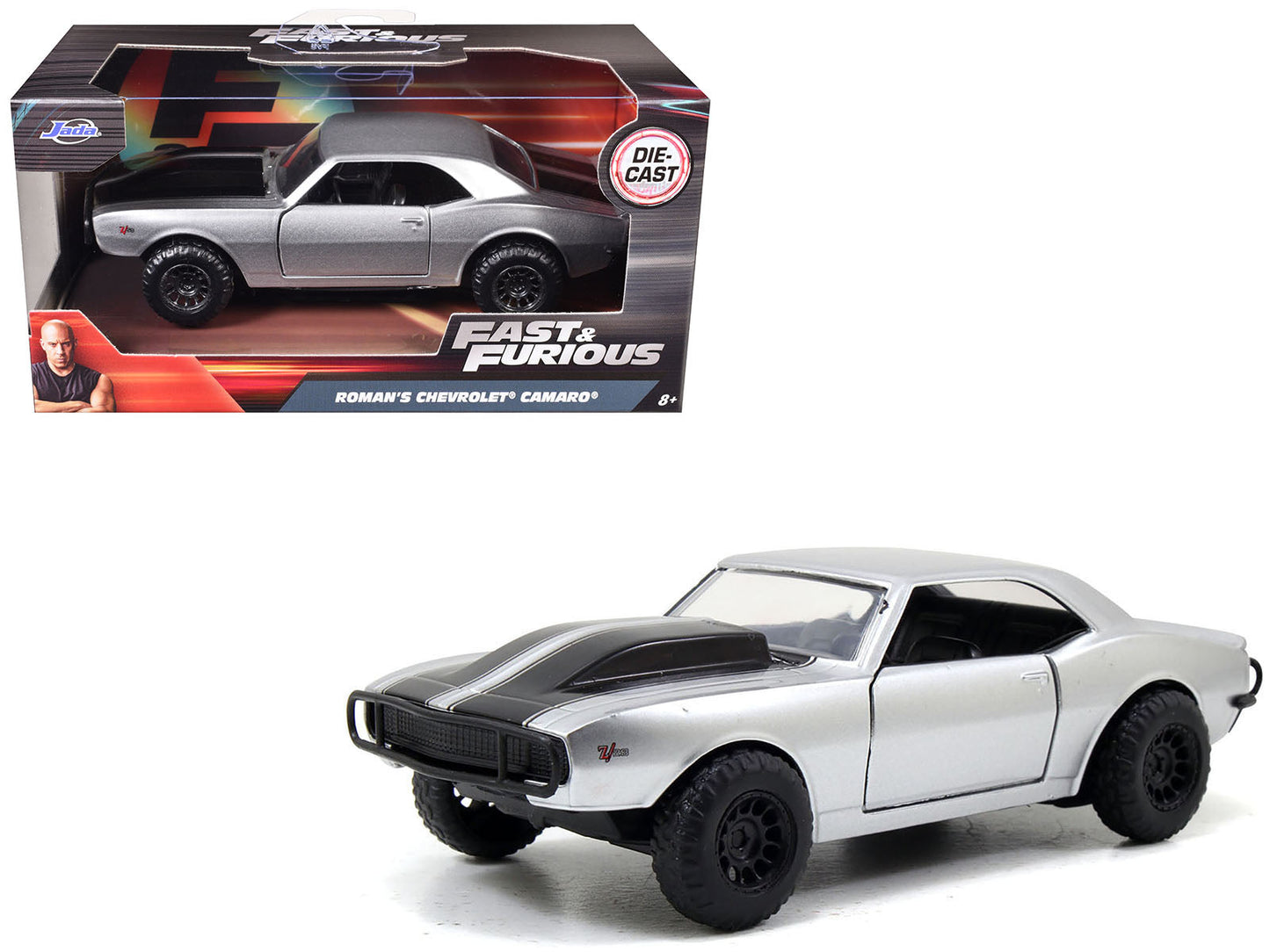 Roman's Chevrolet Camaro Z/28 Silver with Black Stripes "Fast & Furious 7" (2015) Movie 1/32 Diecast Model Car