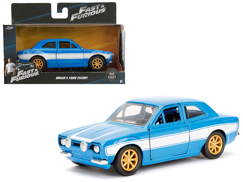 Brian's Ford Escort Light Blue with White Stripes "Fast & Furious" Movie 1/32 Diecast Model Car