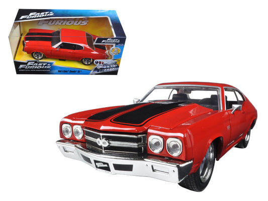 Dom's Chevrolet Chevelle SS Red with Black Stripes "Fast & Furious" Movie 1/24 Diecast Model Car