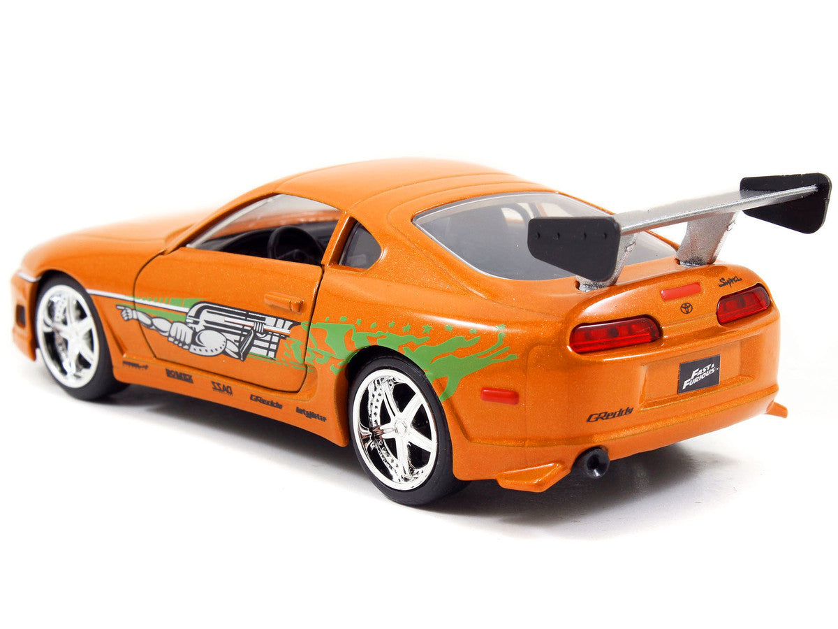 Brian's Toyota Supra Orange with Graphics "The Fast and the Furious" (2001) Movie "Fast & Furious 25th Anniversary" Series 1/32 Diecast Car Model