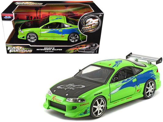 Brian's Mitsubishi Eclipse Green with Black Hood and Graphics "The Fast and The Furious" (2001) Movie "25 Years of Fast & Furious" Series 1/24 Diecast Model