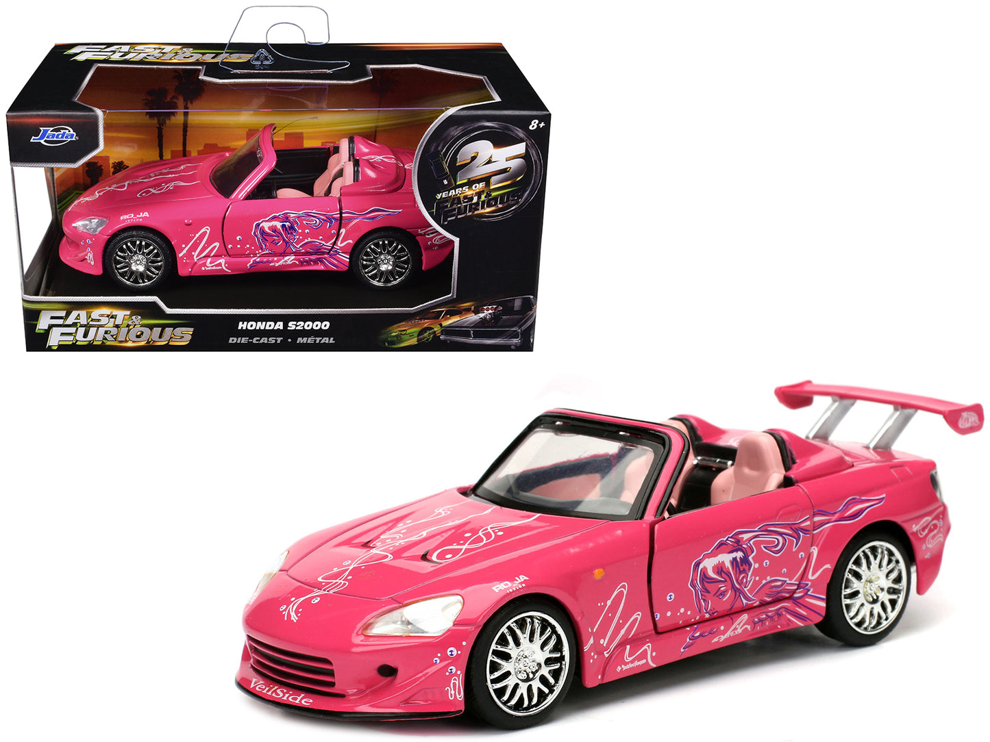 Suki's Honda S2000 Convertible Pink with Graphics "2 Fast 2 Furious" (2003) Movie "Fast & Furious 25th Anniversary" Series 1/32 Diecast Car Model