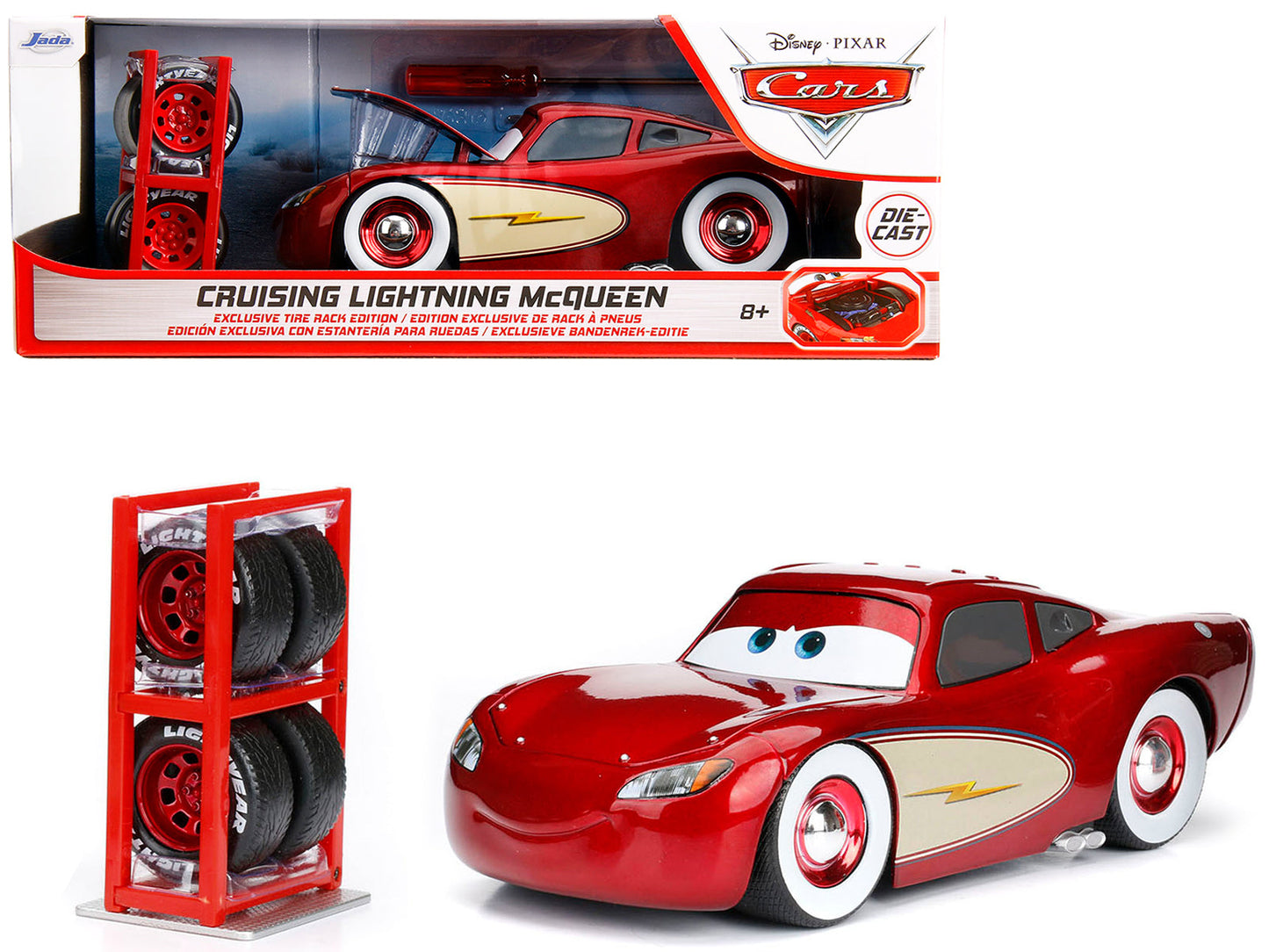Cruising Lightning McQueen Red Metallic with Extra Wheels Disney & Pixar "Cars" Movie "Hollywood Rides" Series Diecast Model Car