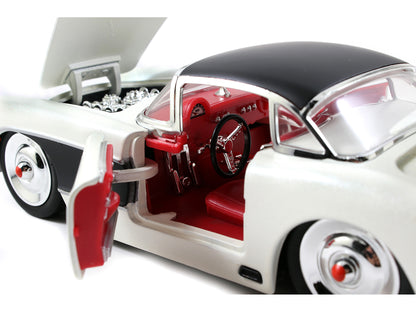 1957 Chevrolet Corvette Satin Cream Metallic with Matt Black Top and Side 1/24 Diecast Model Car