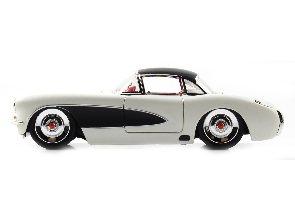 1957 Chevrolet Corvette Satin Cream Metallic with Matt Black Top and Side 1/24 Diecast Model Car