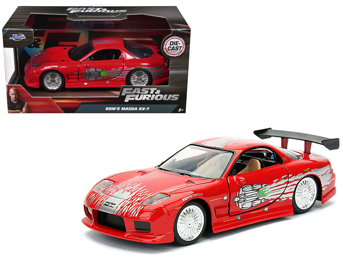 Dom's Mazda RX-7 Red with Graphics "Fast & Furious" Movie 1/32 Diecast Model Car