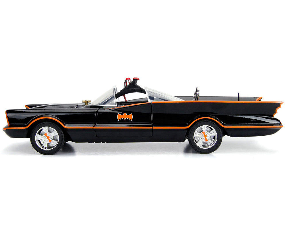 Classic TV Series Batmobile with Working Lights, and Diecast Batman and Robin Figures "80 Years of Batman" 1/18 Diecast Model Car