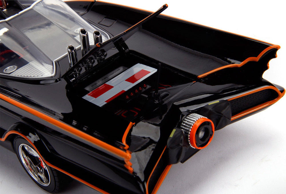 Classic TV Series Batmobile with Working Lights, and Diecast Batman and Robin Figures "80 Years of Batman" 1/18 Diecast Model Car