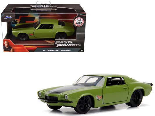 Dom's 1973 Chevrolet Camaro "F-Bomb" Matt Green with Black Hood Stripe "Fast & Furious" Movie 1/32 Diecast Model Car