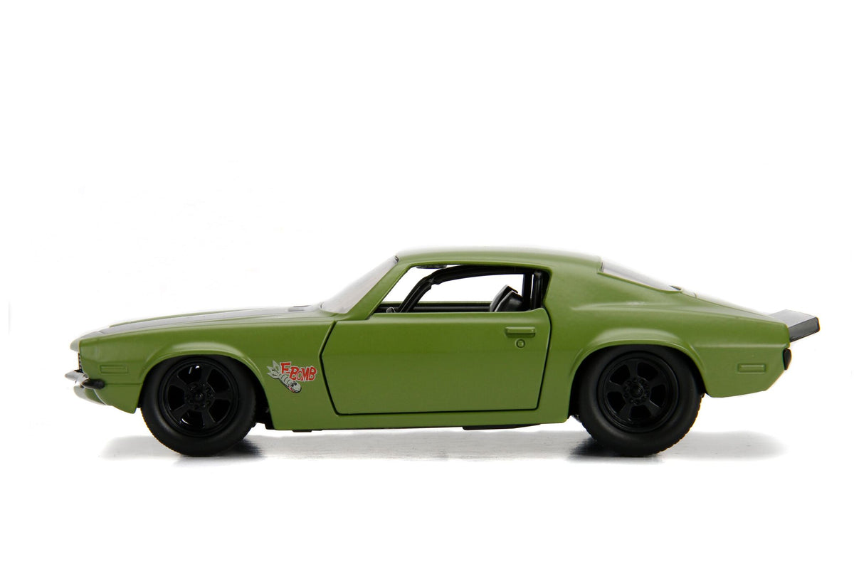 Dom's 1973 Chevrolet Camaro "F-Bomb" Matt Green with Black Hood Stripe "Fast & Furious" Movie 1/32 Diecast Model Car