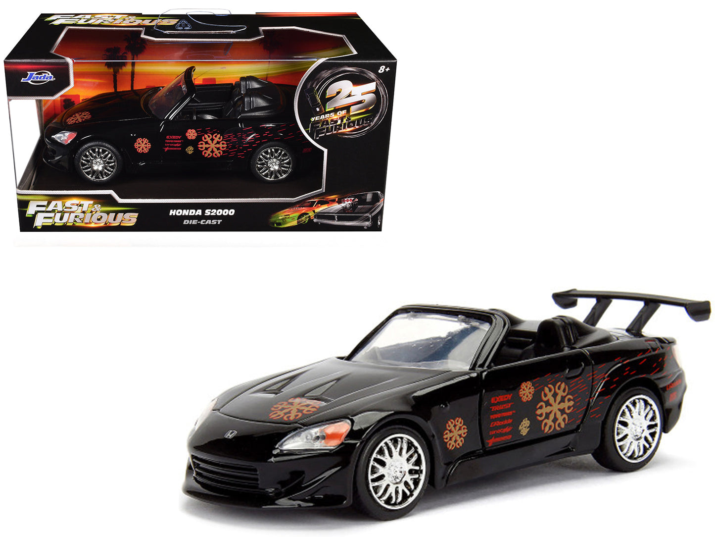 Honda S2000 Convertible Black with Graphics "The Fast and the Furious" (2001) Movie "25 Years of Fast & Furious" Series 1/32 Diecast Model Car