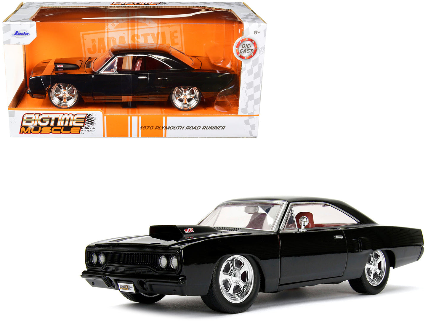 1970 Plymouth Road Runner 440 Black with Red Interior "Bigtime Muscle" Series 1/24 Diecast Model Car