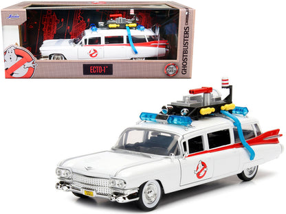 1959 Cadillac Ambulance Ecto-1 White "Ghostbusters" Movie "Hollywood Rides" Series 1/24 Diecast Model Car
